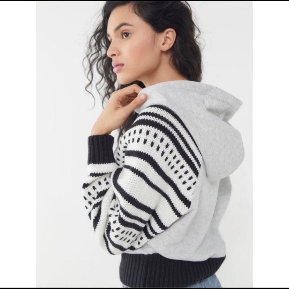 Urban Outfitters Mixed Media Knit Sleeve Hoodie